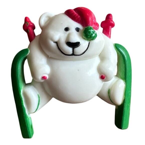 Vintage 80s Russ Polar Bear Pin - Skiing Holiday Winter Snow - Signed - Picture 7 of 10